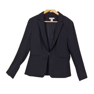 H&M Womens Black Single Button Blazer Jacket Lapel Collar Pockets Business US 10